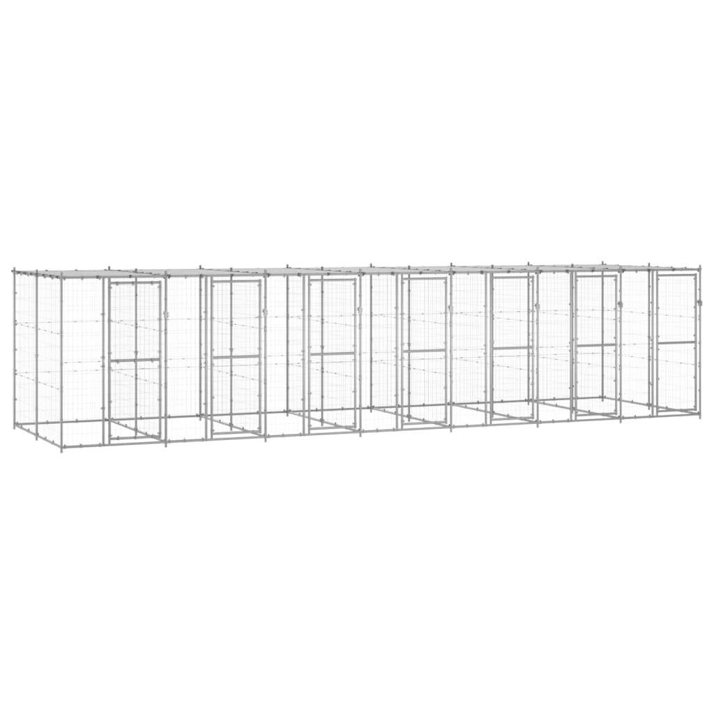 Udendørs hundebur med tag 16,94 m² galvaniseret stål