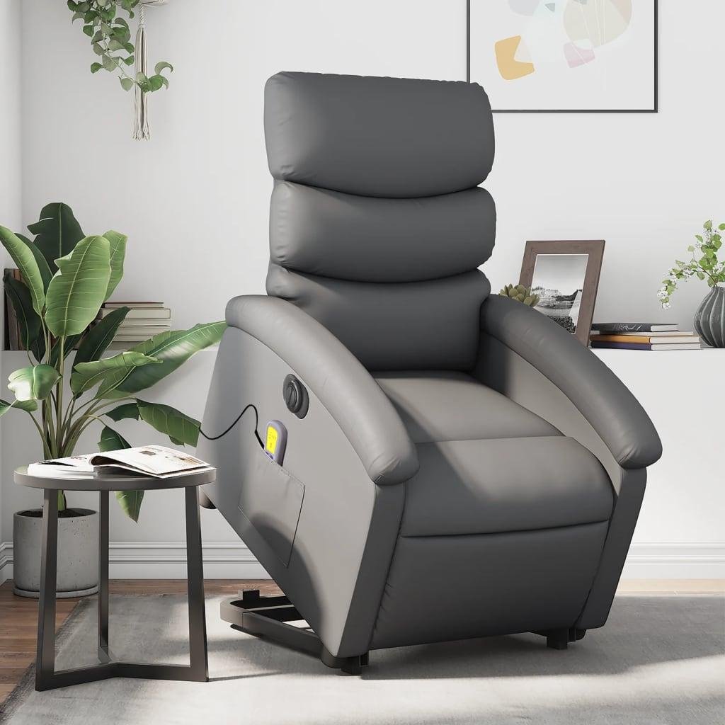 Massagestol med løftefunktion kunstlæder grå