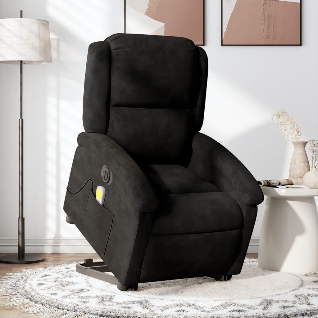 Massagestol med løftefunktion velour sort